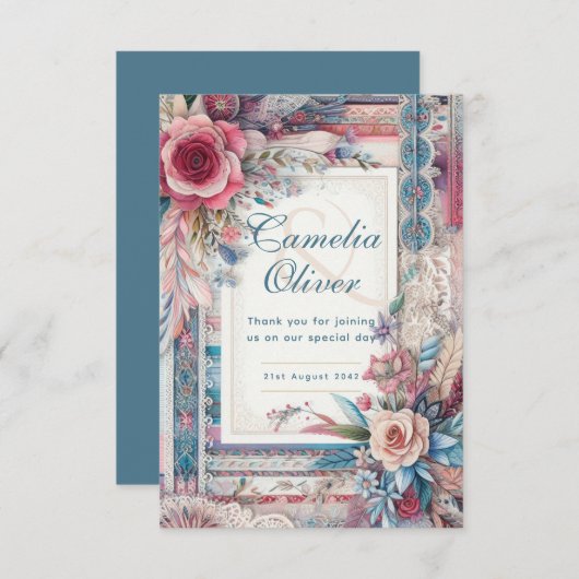 マクシミ結婚リストのヴィンテージフローラありがとう サンキューカード (正面/裏面)