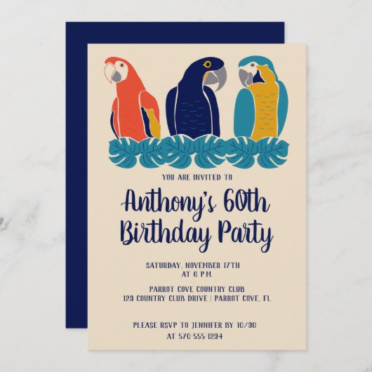 マクズイラストレーショントロピカルテーマパーティー 招待状 (正面/裏面)