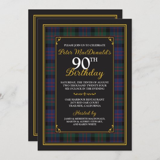 マクドナルドタータンチェック90番目の誕生日招待状 招待状 (正面/裏面)