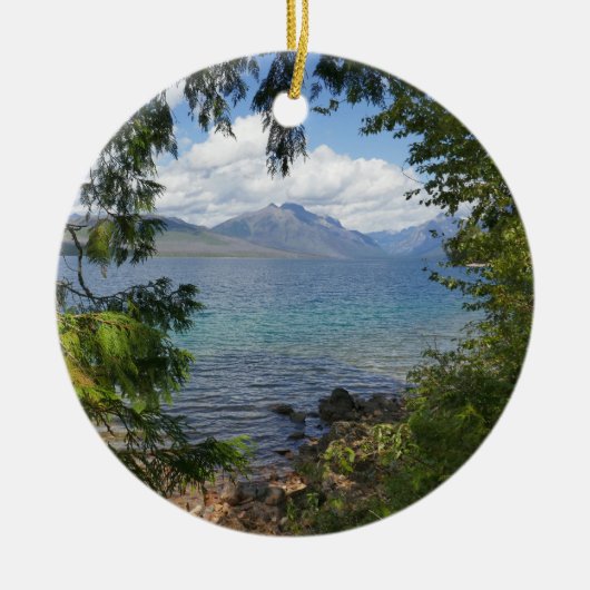 マクドナルド湖の森のフレーム越しの景色 セラミックオーナメント (正面)