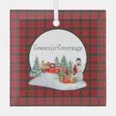 マクドナルド・オブ・イスレモダン・レッド・スコティッシュタータンチェック ガラスオーナメント (正面)