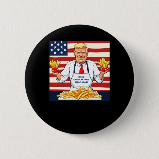 マクドナルド・フライを提供するトランプ 缶バッジ (正面)