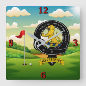 マクファーソン・マクファーソン氏バッジパーソナライズされたゴルフ スクエア壁時計 (正面)