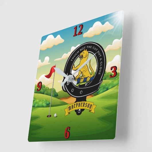 マクファーソン・マクファーソン氏バッジパーソナライズされたゴルフ スクエア壁時計 (傾斜)