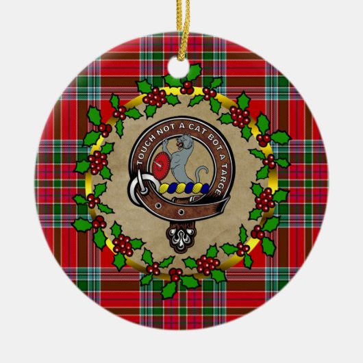 マクベインクランバッジ&タータンチェックパーソナライズされたクリスマス セラミックオーナメント (正面)