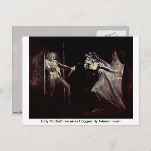 マクベス夫人がヨハン・フセリによってデッガーを受け取る ポストカード (正面/裏面)