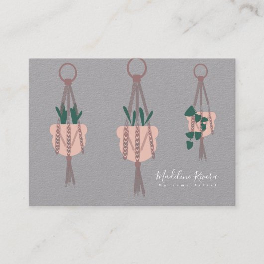 マクラメアーティスト手作りデザインぶら下がったズプラントグレー 名刺 (正面)