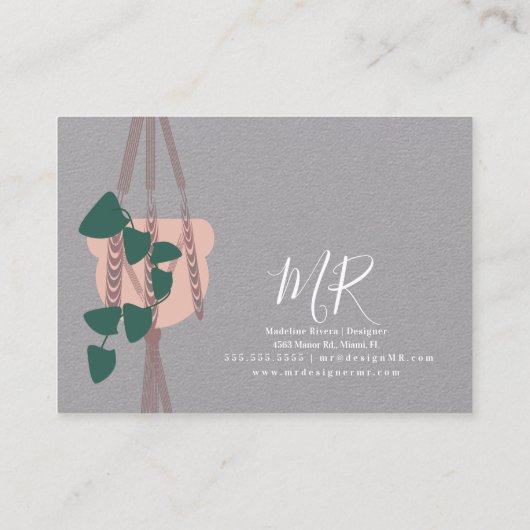 マクラメアーティスト手作りデザインぶら下がったズプラントグレー 名刺 (裏面)