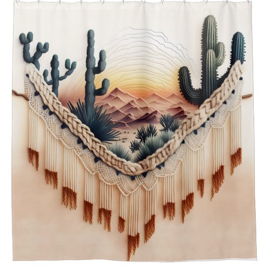 マクラメスタイルプリント シャワーカーテン (正面)