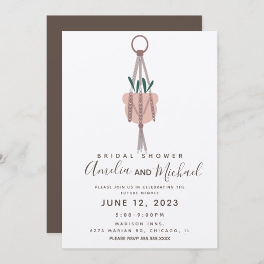 マクラメモダンントハンガープランターブライダルシャワー 招待状 (正面/裏面)