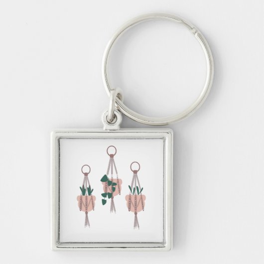 マクラメ植吊具植機ポットイラストレーション キーホルダー (正面)