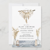 マクラメ·ボホ·シック·ボ素朴ーイ·ブルー·ベイビー·シャワー·インヴィ 招待状 (正面)