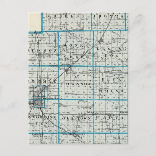 マクリーン郡とルロイの地図 ポストカード (正面)