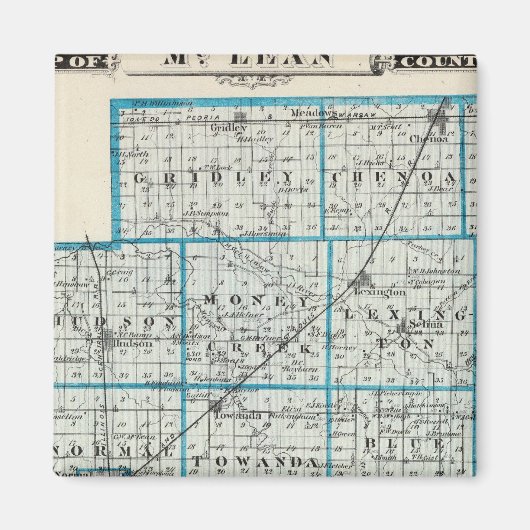 マクリーン郡とルロイの地図 マグネット (正面)
