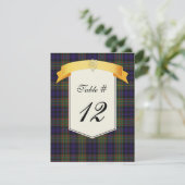 マクレラン氏族のタータン・チェックの結婚式テーブルナンバー 招待状 (スタンド正面)