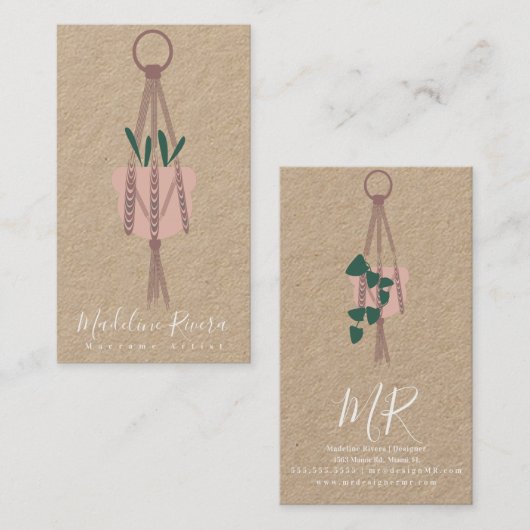 マクレームアーティスト手作りデザインぶら下がったの植物の緑 名刺 (正面/裏面)