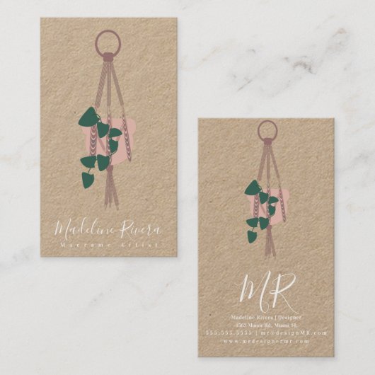 マクレームアーティスト手作りデザインぶら下がったの植物 名刺 (正面/裏面)