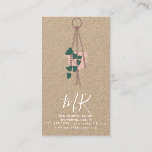 マクレームアーティスト手作りデザインぶら下がったの植物 名刺 (裏面)