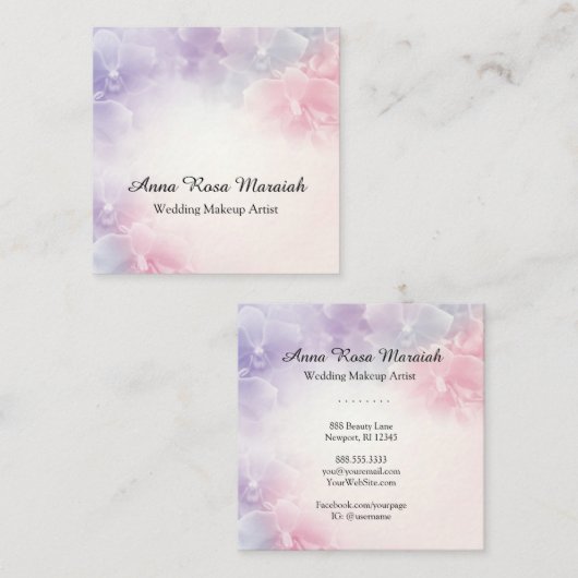 *~*マクロエレガントフォトピンクラベンダーフラワー スクエア名刺 (正面/裏面)