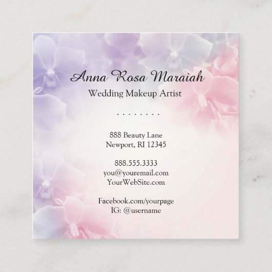 *~*マクロエレガントフォトピンクラベンダーフラワー スクエア名刺 (裏面)