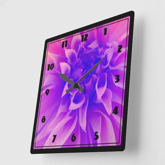 マクロピンクフラワー スクエア壁時計 (傾斜)