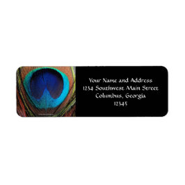 マクロピーコックフェザーリッチブルースフォト ラベル