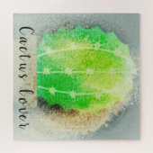 マクロモダン水色の緑サボテン ジグソーパズル (横)