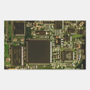 マクロ グリーン回路基板   PCB写真 長方形シール