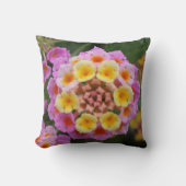 マクロ:ピンクと黄色のランタナの花 クッション (正面)
