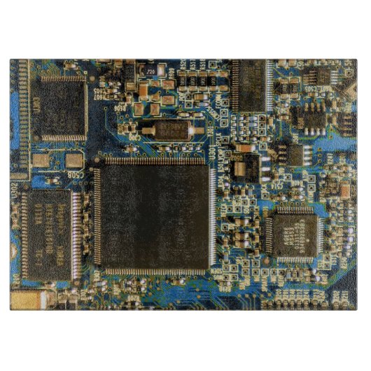 マクロ ブルー回路基板 | PCBの写真 カッティングボード (正面)