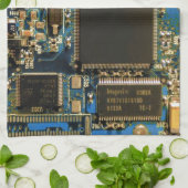 マクロ ブルー回路基板 | PCBの写真 キッチンタオル (折り畳み)