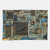 マクロ ブルー回路基板 | PCBの写真 キッチンタオル (横)