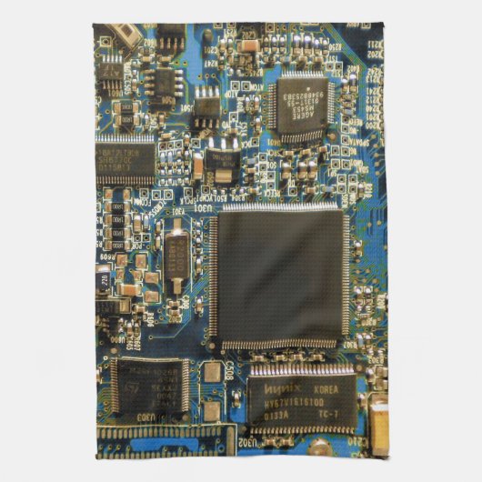 マクロ ブルー回路基板 | PCBの写真 キッチンタオル (縦)