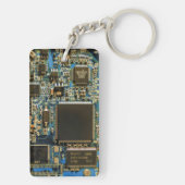 マクロ ブルー回路基板 | PCBの写真 キーホルダー (裏面)