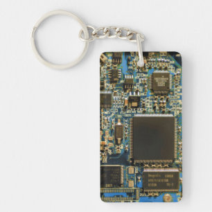 マクロ ブルー回路基板 PCBの写真 キーホルダー