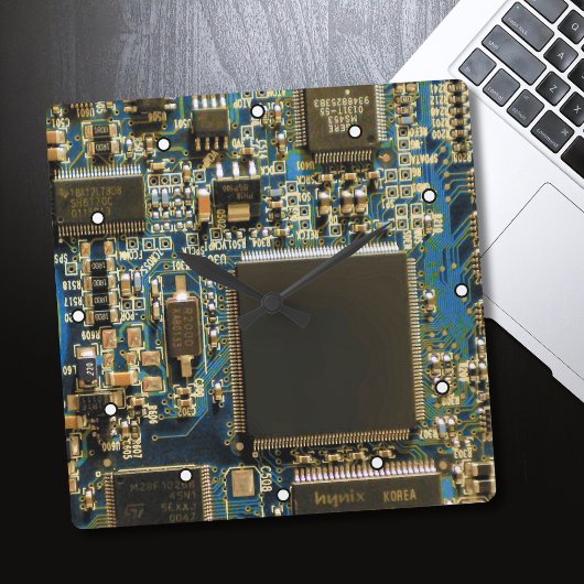 マクロ ブルー回路基板 | PCBの写真 スクエア壁時計