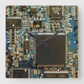 マクロ ブルー回路基板 | PCBの写真 スクエア壁時計 (正面)