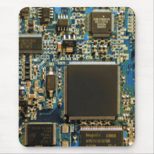 マクロ ブルー回路基板 PCBの写真 マウスパッド