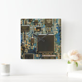 マクロ ブルー サーキット ボード | PCB フォト スクエア壁時計 (ホーム)