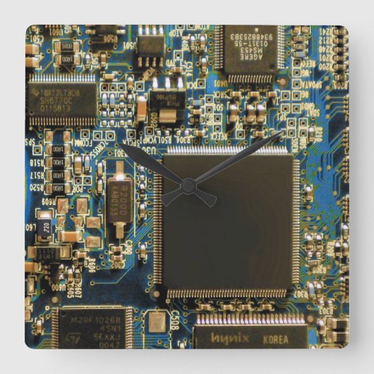 マクロ ブルー サーキット ボード | PCB フォト スクエア壁時計 (正面)