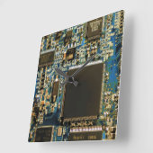 マクロ ブルー サーキット ボード | PCB フォト スクエア壁時計 (傾斜)