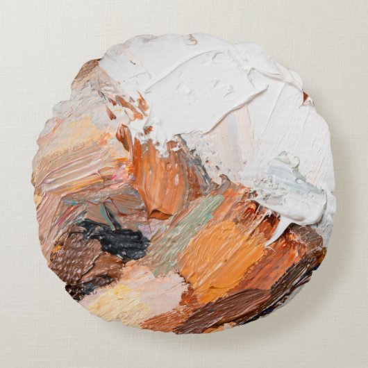 マクロ。抽象芸術アート。表現力豊かなエンボスのペースト状油 ラウンドクッション (正面)