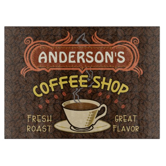 マグおよび豆|のパーソナライズな名前の喫茶店 カッティングボード (正面)