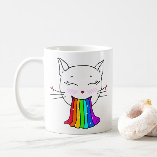 マグとかわいいかわいい猫と虹。 コーヒーマグカップ (ドーナツ)
