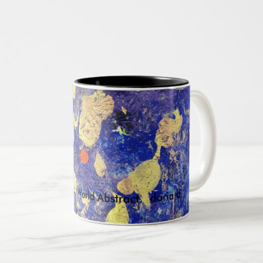 マグのオレンジ点、紫色および金ゴールドの抽象芸術 ツートーンマグカップ (正面右)