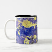マグのオレンジ点、紫色および金ゴールドの抽象芸術 ツートーンマグカップ (左)