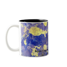 マグのオレンジ点、紫色および金ゴールドの抽象芸術