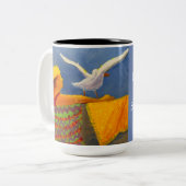 マグのジャージーの海岸のライフガードの絵画 ツートーンマグカップ (正面左)