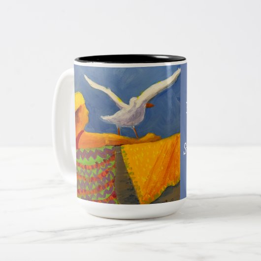 マグのジャージーの海岸のライフガードの絵画 ツートーンマグカップ (正面左)
