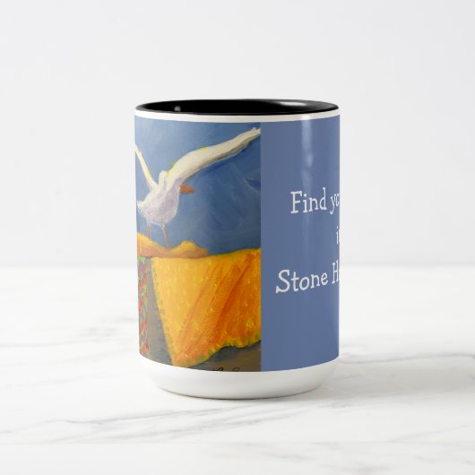 マグのジャージーの海岸のライフガードの絵画 ツートーンマグカップ (中央)